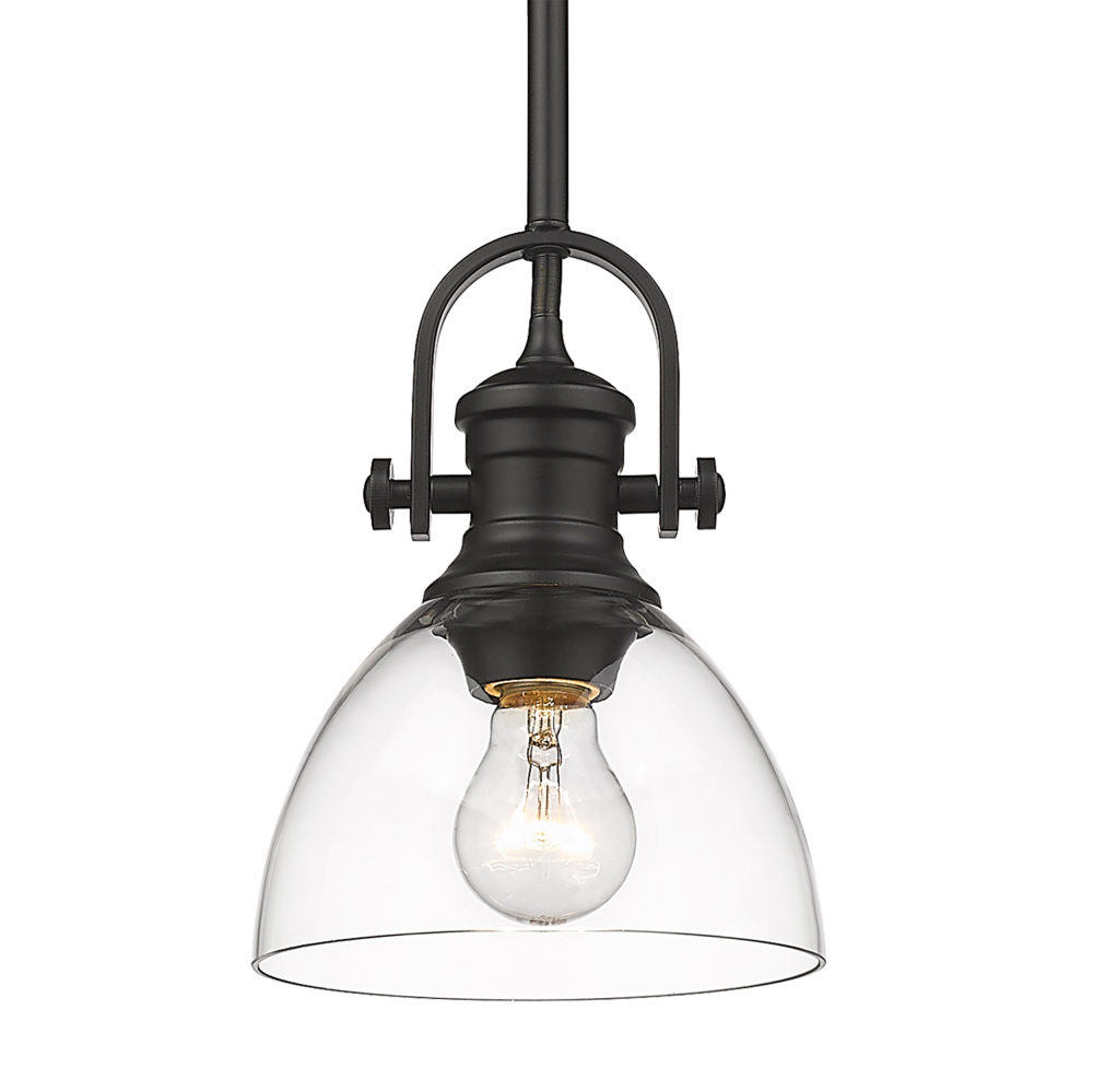 Yep by Golden Lighting Hines 1-light 7in Pendant in Matte Black and Clear Glass